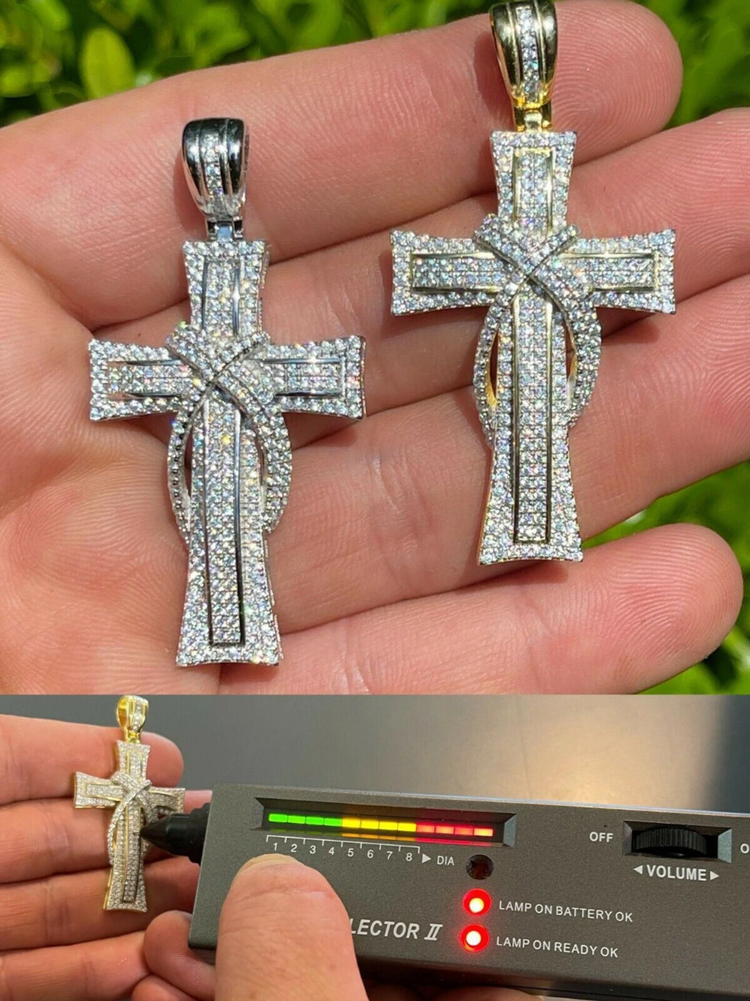 MOISSANITE Real 925 Silver Gold Cross Pendant Necklace Iced Pass Diamond Tester 3 MOISSANITE Real 925 Silver Gold Cross Pendant Necklace Iced Pass Diamond Tester