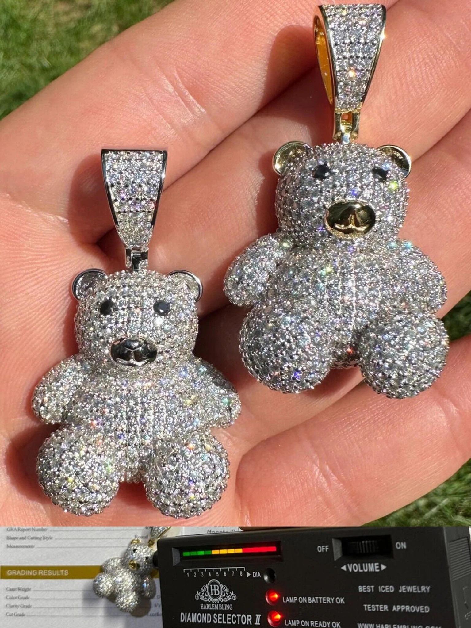 MOISSANITE Real 925 Silver / Gold Iced 3D Teddy Bear Pendant Hip Hop Necklace 3 MOISSANITE Real 925 Silver / Gold Iced 3D Teddy Bear Pendant Hip Hop Necklace