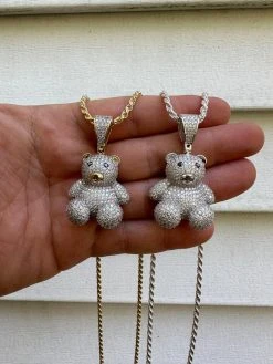 MOISSANITE Real 925 Silver / Gold Iced 3D Teddy Bear Pendant Hip Hop Necklace 39 MOISSANITE Real 925 Silver / Gold Iced 3D Teddy Bear Pendant Hip Hop Necklace -Harlem Bling Shop harlembling moissanite real 925 silver gold iced 3d teddy bear pendant hip hop necklace 66921.1696386099