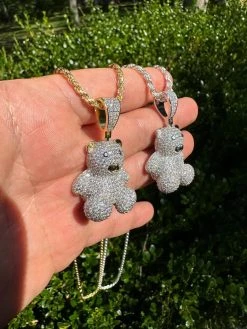 MOISSANITE Real 925 Silver / Gold Iced 3D Teddy Bear Pendant Hip Hop Necklace 38 MOISSANITE Real 925 Silver / Gold Iced 3D Teddy Bear Pendant Hip Hop Necklace -Harlem Bling Shop harlembling moissanite real 925 silver gold iced 3d teddy bear pendant hip hop necklace 85002.1696386016