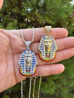 MOISSANITE Real 925 Silver Gold Iced Kig Tut Egyptian Pharoah Necklace W. Enamel 41 MOISSANITE Real 925 Silver Gold Iced Kig Tut Egyptian Pharoah Necklace W. Enamel -Harlem Bling Shop harlembling moissanite real 925 silver gold iced kig tut egyptian pharoah necklace w enamel 21106.1700020759