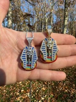 MOISSANITE Real 925 Silver Gold Iced Kig Tut Egyptian Pharoah Necklace W. Enamel 30 MOISSANITE Real 925 Silver Gold Iced Kig Tut Egyptian Pharoah Necklace W. Enamel -Harlem Bling Shop harlembling moissanite real 925 silver gold iced kig tut egyptian pharoah necklace w enamel 29953.1700020695