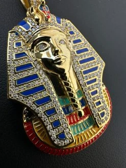 MOISSANITE Real 925 Silver Gold Iced Kig Tut Egyptian Pharoah Necklace W. Enamel 26 MOISSANITE Real 925 Silver Gold Iced Kig Tut Egyptian Pharoah Necklace W. Enamel -Harlem Bling Shop harlembling moissanite real 925 silver gold iced kig tut egyptian pharoah necklace w enamel 34206.1700020770