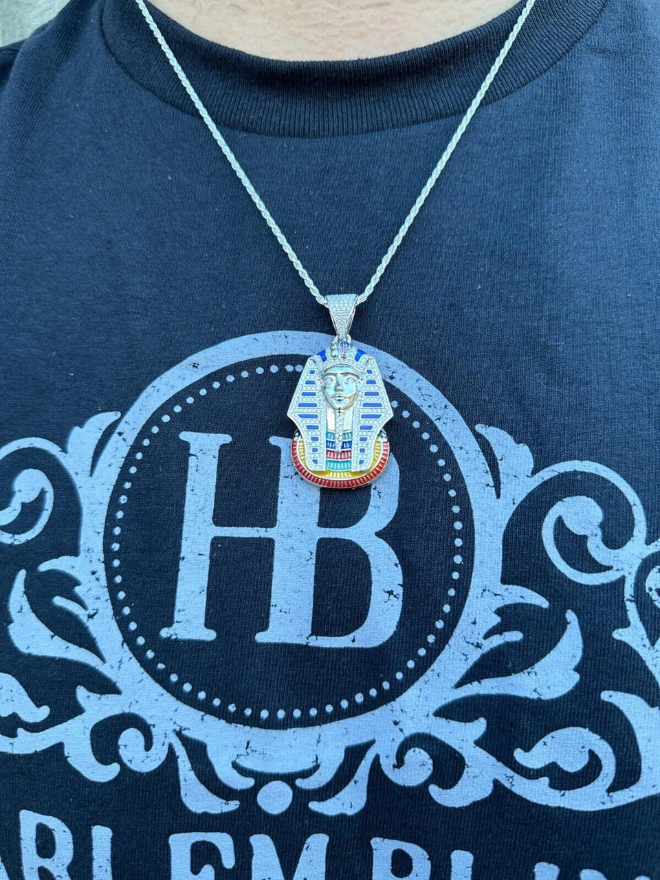 MOISSANITE Real 925 Silver Gold Iced Kig Tut Egyptian Pharoah Necklace W. Enamel 13 MOISSANITE Real 925 Silver Gold Iced Kig Tut Egyptian Pharoah Necklace W. Enamel - Image 11