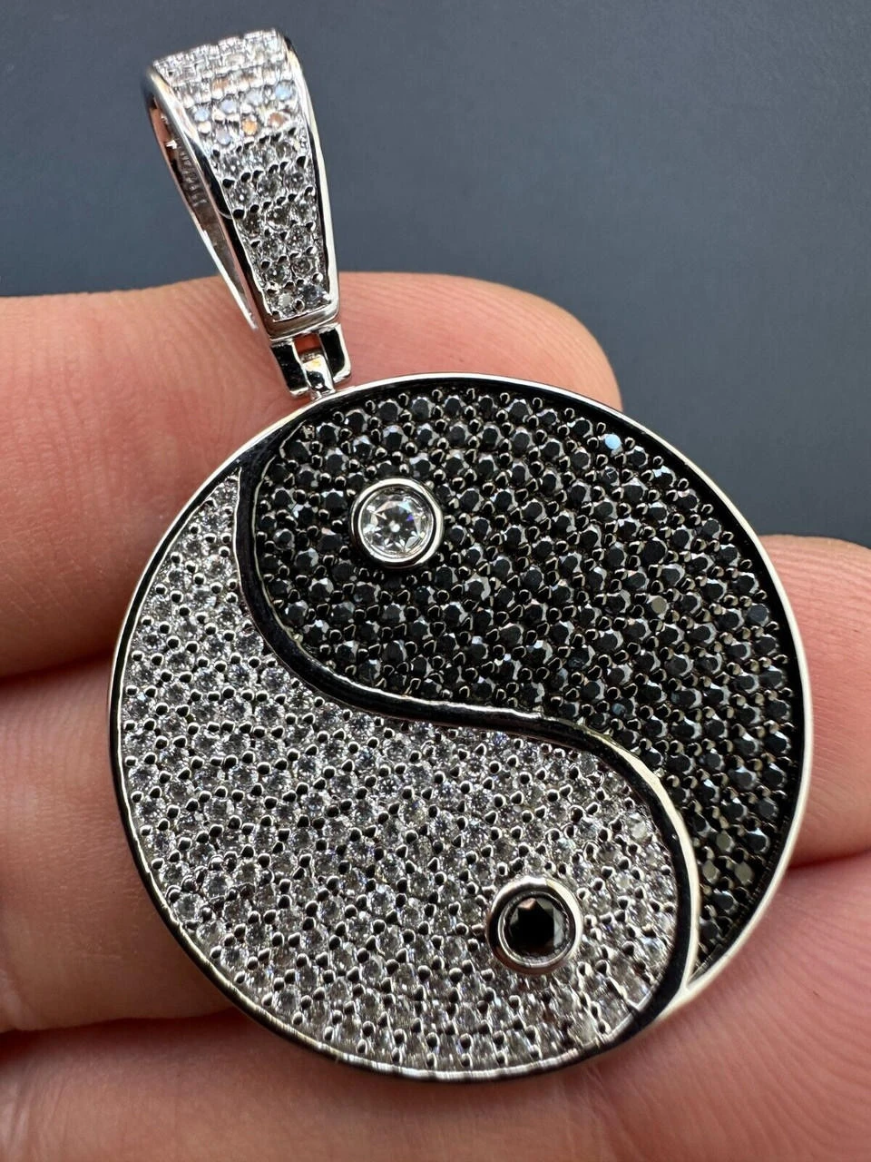 MOISSANITE Real 925 Silver / Gold Iced Ying Yang Chinese Symbol Pendant Necklace 11 MOISSANITE Real 925 Silver / Gold Iced Ying Yang Chinese Symbol Pendant Necklace - Image 9
