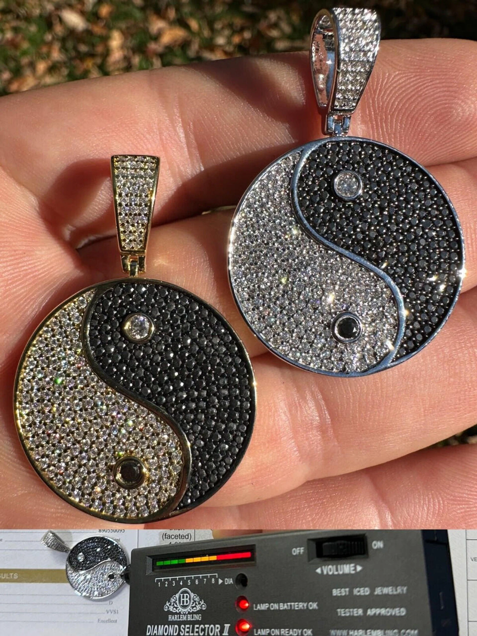 MOISSANITE Real 925 Silver / Gold Iced Ying Yang Chinese Symbol Pendant Necklace 3 MOISSANITE Real 925 Silver / Gold Iced Ying Yang Chinese Symbol Pendant Necklace