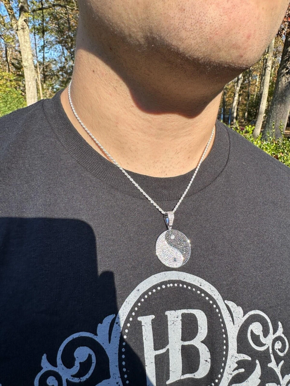 MOISSANITE Real 925 Silver / Gold Iced Ying Yang Chinese Symbol Pendant Necklace 5 MOISSANITE Real 925 Silver / Gold Iced Ying Yang Chinese Symbol Pendant Necklace - Image 3