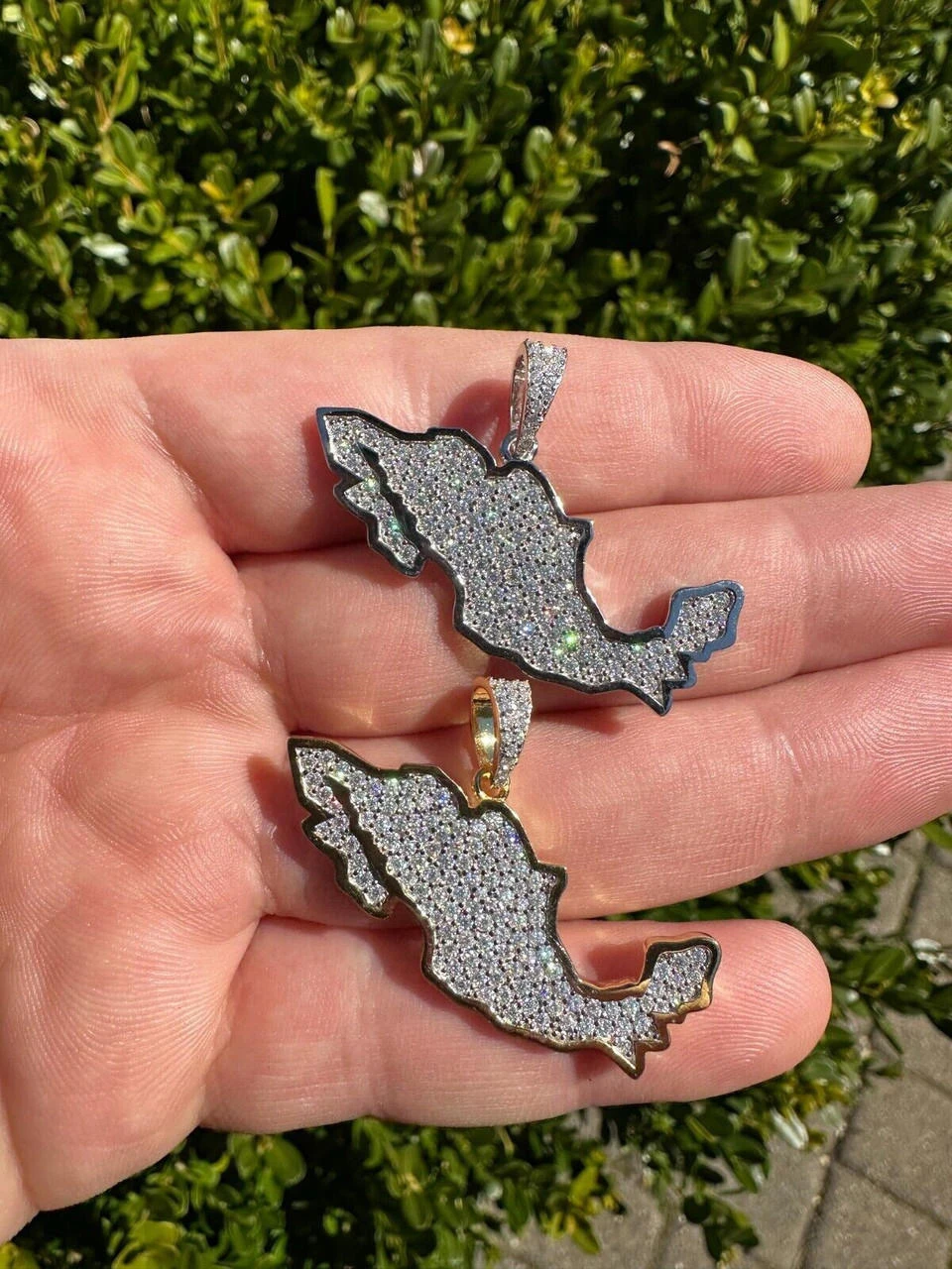 MOISSANITE Real 925 Silver / Gold Mexico Map Shape Flag Necklace Pendant Iced 14 MOISSANITE Real 925 Silver / Gold Mexico Map Shape Flag Necklace Pendant Iced - Image 12
