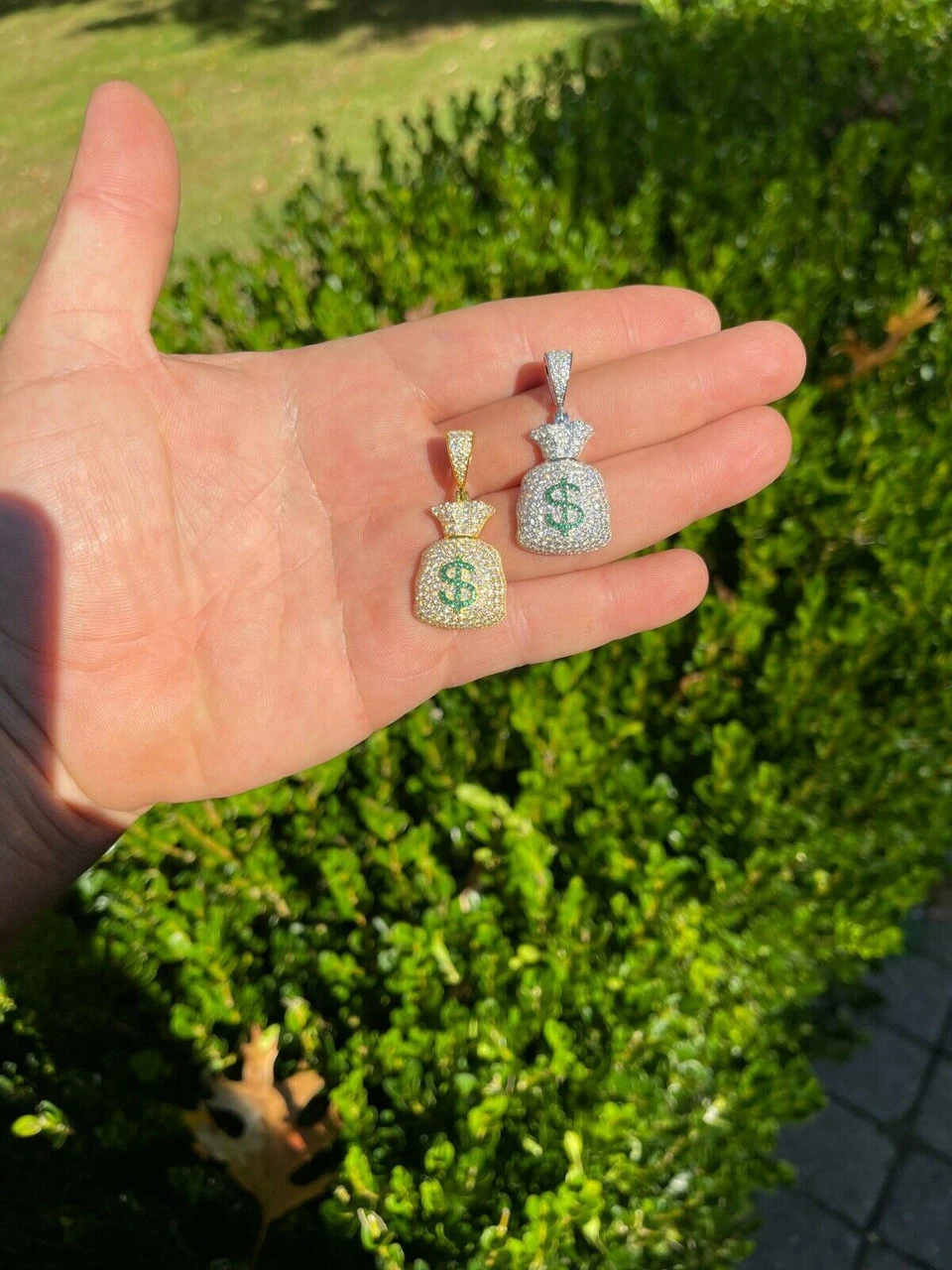 MOISSANITE Real 925 Silver/ Gold Money Bag Dollar Pendant Iced Pass Diamond Test 6 MOISSANITE Real 925 Silver/ Gold Money Bag Dollar Pendant Iced Pass Diamond Test - Image 4