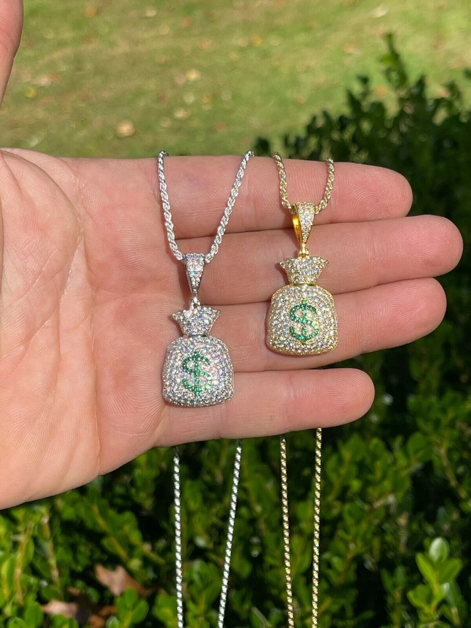 MOISSANITE Real 925 Silver/ Gold Money Bag Dollar Pendant Iced Pass Diamond Test 16 MOISSANITE Real 925 Silver/ Gold Money Bag Dollar Pendant Iced Pass Diamond Test - Image 14