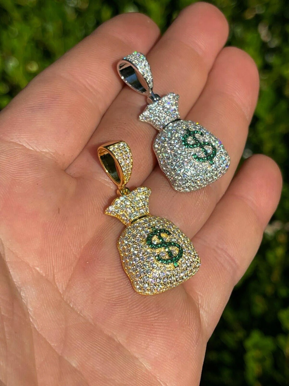 MOISSANITE Real 925 Silver/ Gold Money Bag Dollar Pendant Iced Pass Diamond Test 11 MOISSANITE Real 925 Silver/ Gold Money Bag Dollar Pendant Iced Pass Diamond Test - Image 9