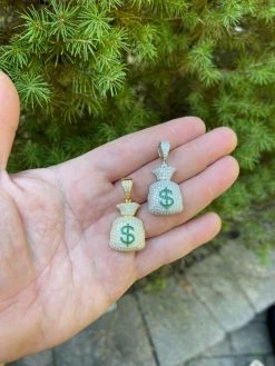 MOISSANITE Real 925 Silver/ Gold Money Bag Dollar Pendant Iced Pass Diamond Test 24 MOISSANITE Real 925 Silver/ Gold Money Bag Dollar Pendant Iced Pass Diamond Test -Harlem Bling Shop harlembling moissanite real 925 silver gold money bag dollar pendant iced pass diamond test 55504.1664372768