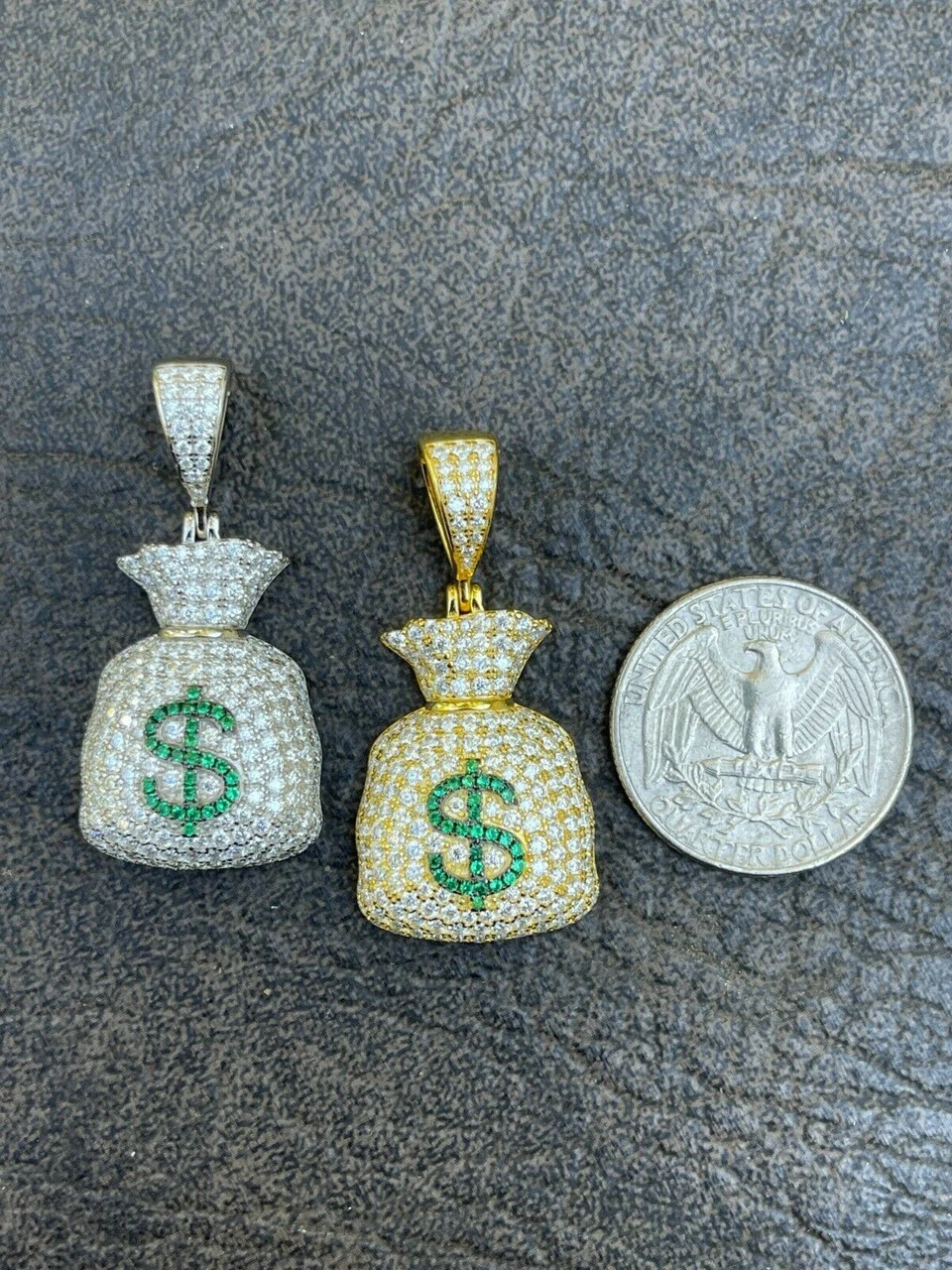 MOISSANITE Real 925 Silver/ Gold Money Bag Dollar Pendant Iced Pass Diamond Test 7 MOISSANITE Real 925 Silver/ Gold Money Bag Dollar Pendant Iced Pass Diamond Test - Image 5