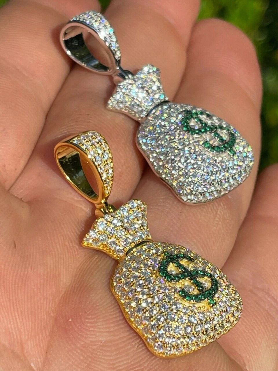 MOISSANITE Real 925 Silver/ Gold Money Bag Dollar Pendant Iced Pass Diamond Test 4 MOISSANITE Real 925 Silver/ Gold Money Bag Dollar Pendant Iced Pass Diamond Test - Image 2