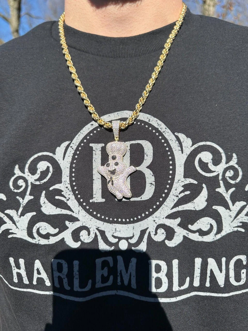 MOISSANITE Real 925 Silver / Gold Pillsbury Doughboy Money Necklace Pendant Iced 9 MOISSANITE Real 925 Silver / Gold Pillsbury Doughboy Money Necklace Pendant Iced - Image 7