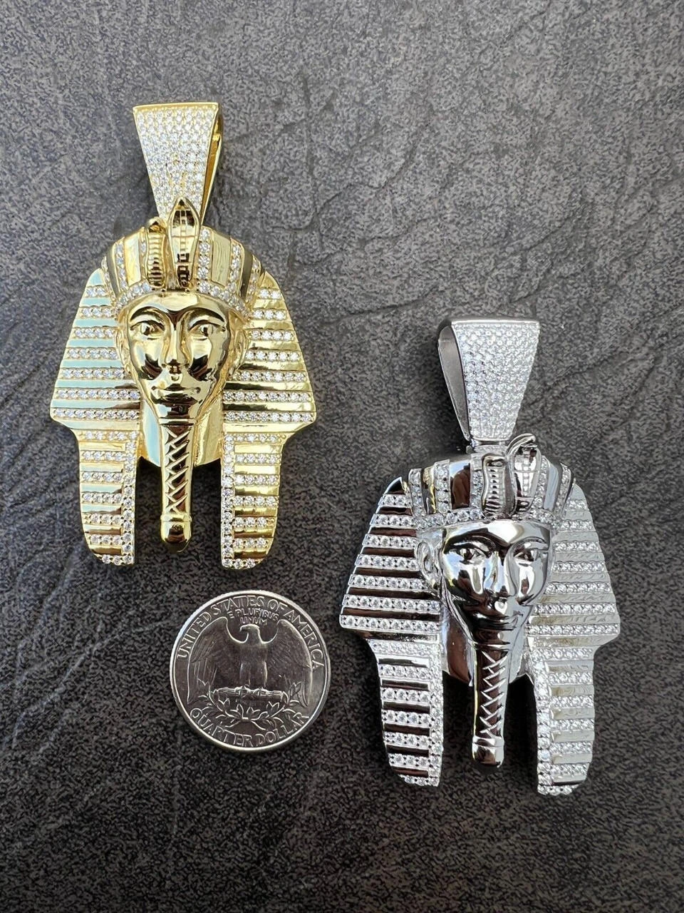 MOISSANITE Real 925 Silver Gold Plated Iced King Tut Egyptian Pharaoh Necklace 11 MOISSANITE Real 925 Silver Gold Plated Iced King Tut Egyptian Pharaoh Necklace - Image 9