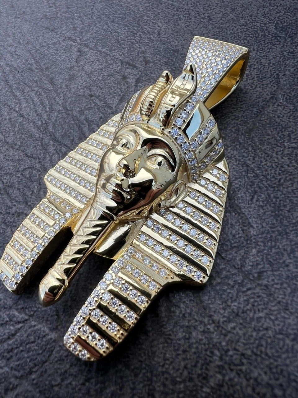 MOISSANITE Real 925 Silver Gold Plated Iced King Tut Egyptian Pharaoh Necklace 5 MOISSANITE Real 925 Silver Gold Plated Iced King Tut Egyptian Pharaoh Necklace - Image 3