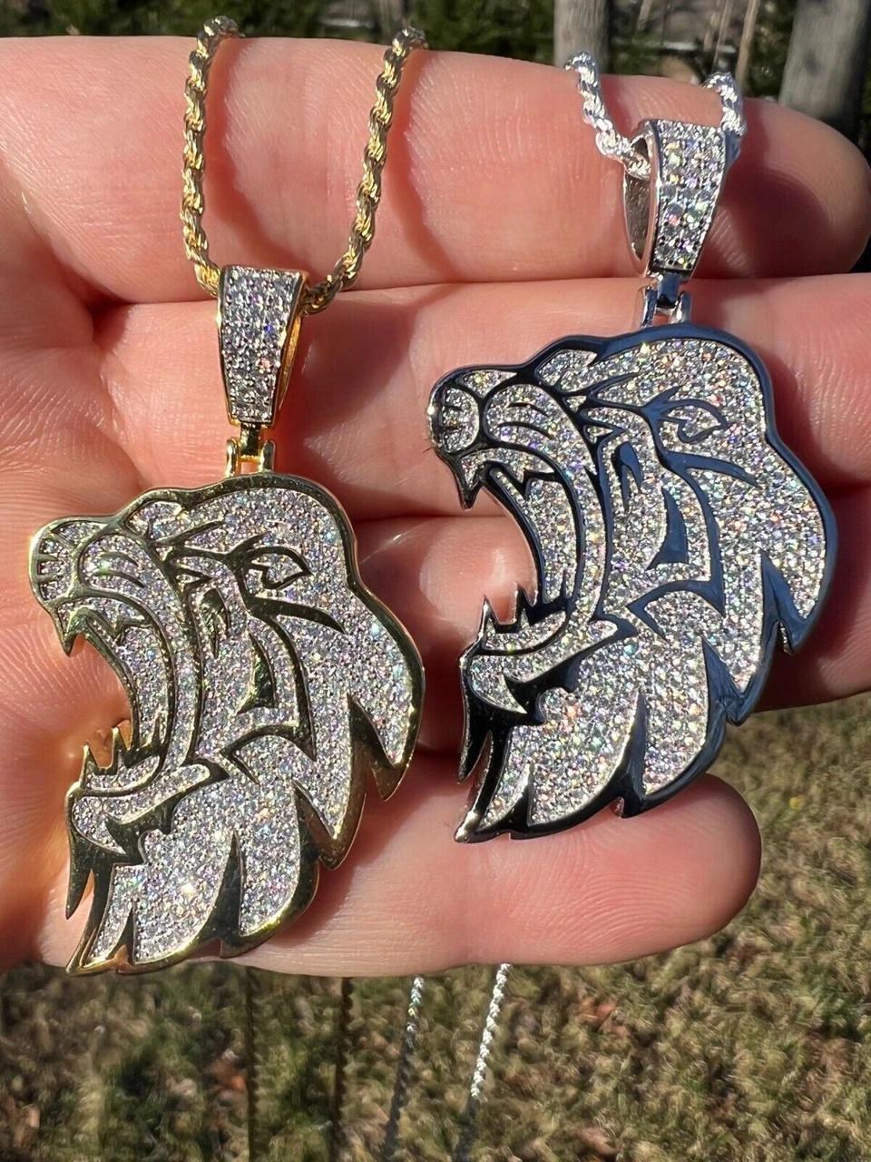 MOISSANITE Real 925 Silver / Gold Plated Iced Lion King Leo Hip Hop Necklace 4 MOISSANITE Real 925 Silver / Gold Plated Iced Lion King Leo Hip Hop Necklace - Image 2