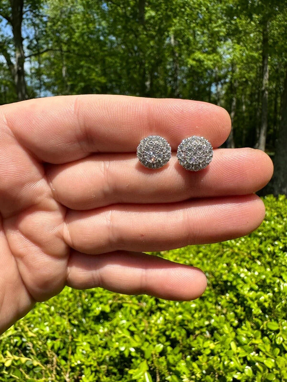 MOISSANITE Real 925 Silver Iced Cluster Round Hip Hop Out Big Mens 10mm Earrings 9 MOISSANITE Real 925 Silver Iced Cluster Round Hip Hop Out Big Mens 10mm Earrings - Image 7