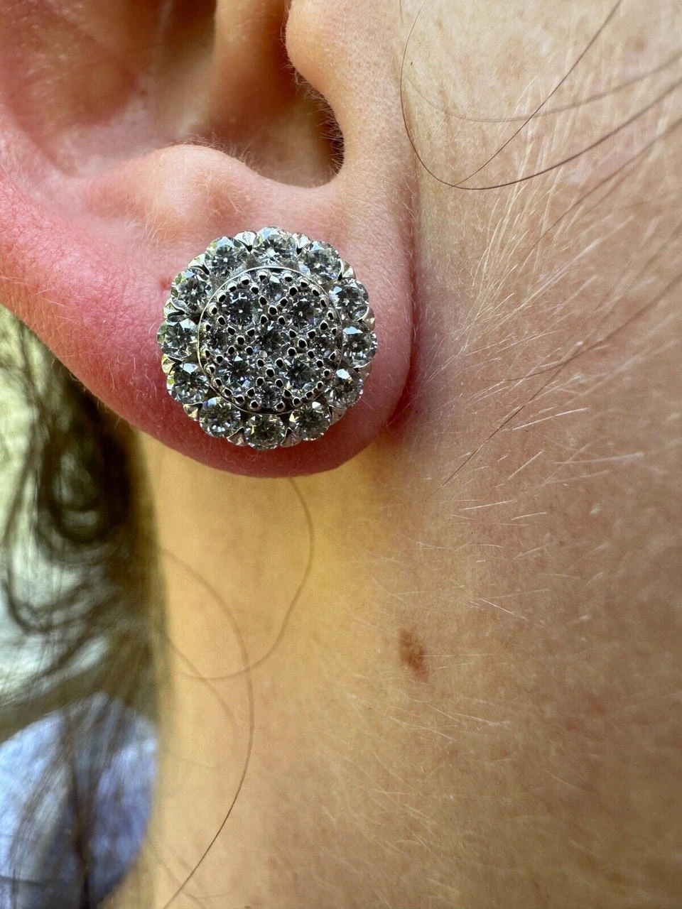 MOISSANITE Real 925 Silver Iced Cluster Round Hip Hop Out Big Mens 10mm Earrings 5 MOISSANITE Real 925 Silver Iced Cluster Round Hip Hop Out Big Mens 10mm Earrings - Image 3