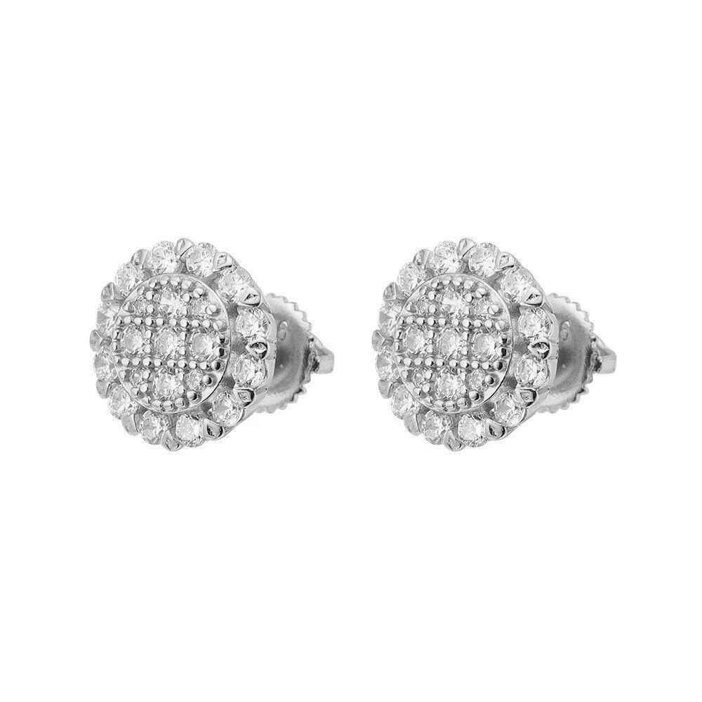 MOISSANITE Real 925 Silver Iced Cluster Round Hip Hop Out Big Mens 10mm Earrings 4 MOISSANITE Real 925 Silver Iced Cluster Round Hip Hop Out Big Mens 10mm Earrings - Image 2