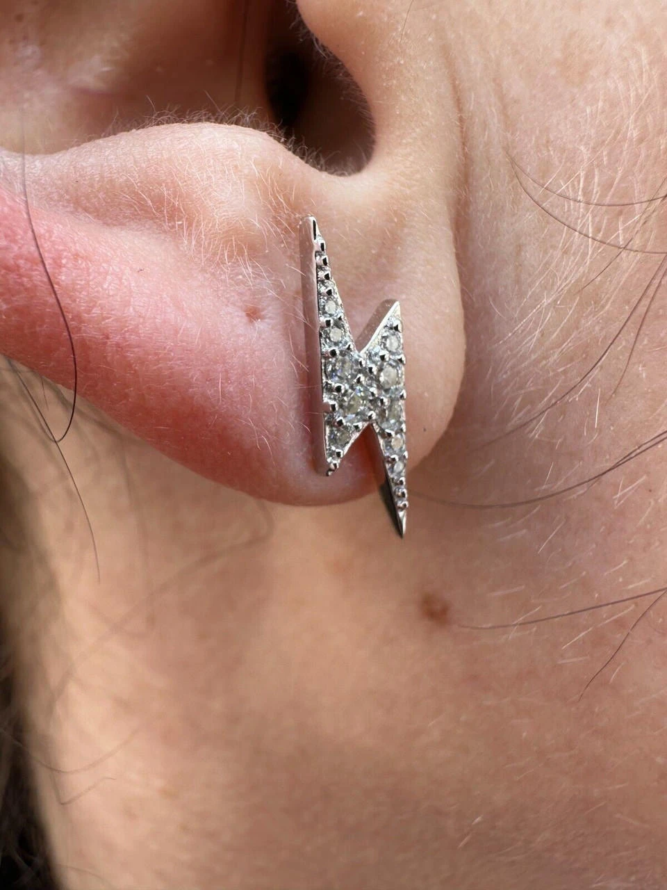 Moissanite Real 925 Silver Iced Hip Hop Lightning Bolt Earrings Passes Tester 11 Moissanite Real 925 Silver Iced Hip Hop Lightning Bolt Earrings Passes Tester - Image 9