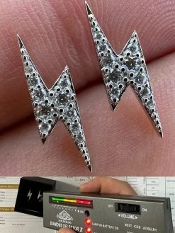 Moissanite Real 925 Silver Iced Hip Hop Lightning Bolt Earrings Passes Tester