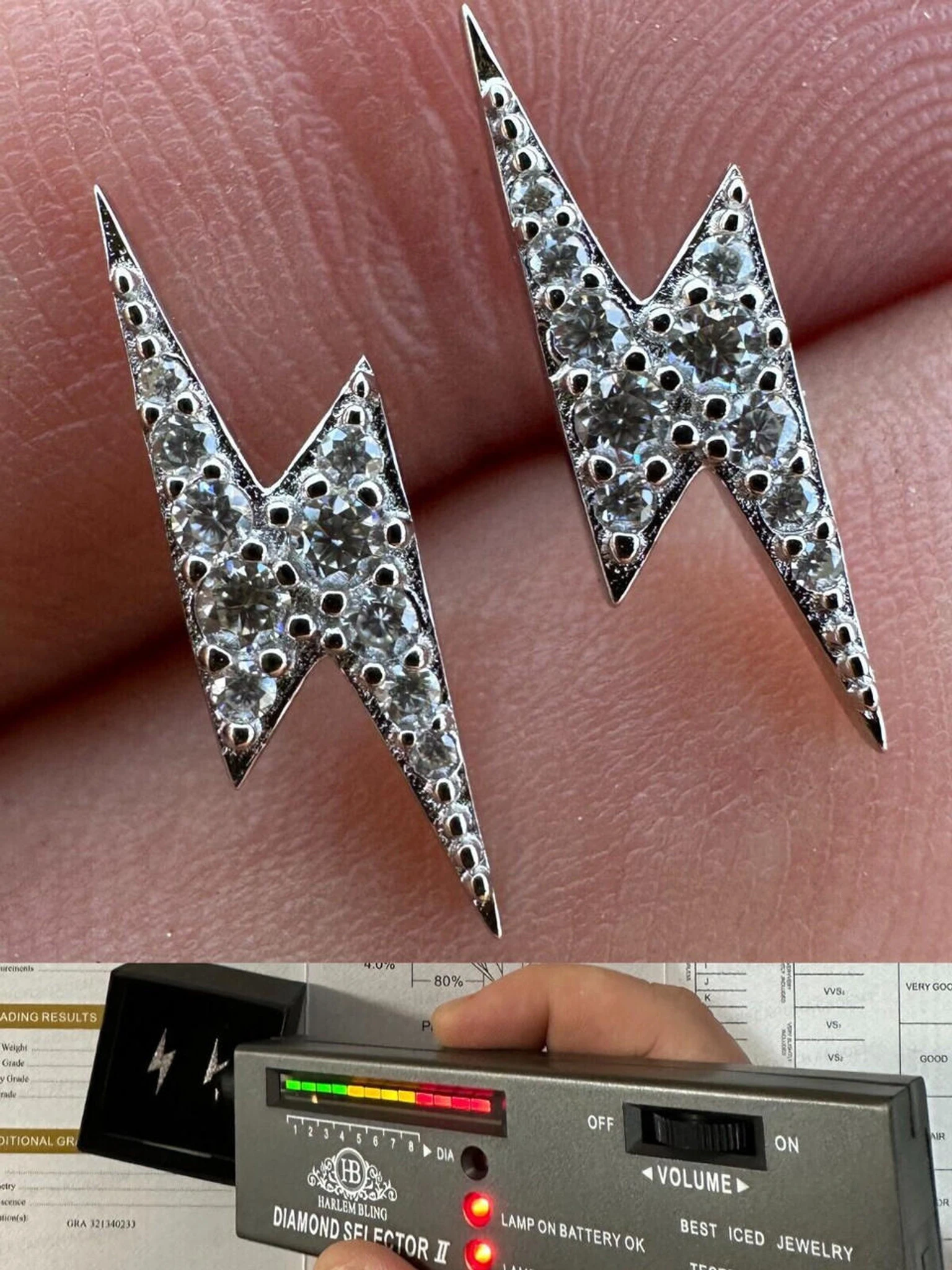 Moissanite Real 925 Silver Iced Hip Hop Lightning Bolt Earrings Passes Tester 3 Moissanite Real 925 Silver Iced Hip Hop Lightning Bolt Earrings Passes Tester