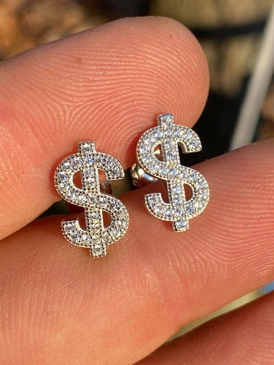MOISSANITE Real 925 Silver Men Ladies Dollar Sign $ Money Earrings Iced Studs 6 MOISSANITE Real 925 Silver Men Ladies Dollar Sign $ Money Earrings Iced Studs - Image 4
