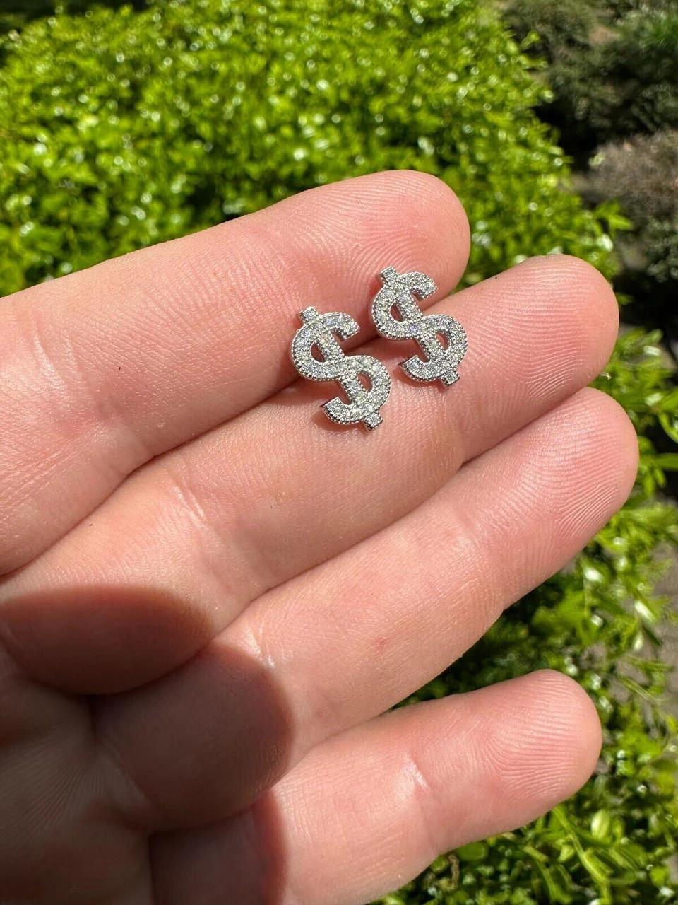 MOISSANITE Real 925 Silver Men Ladies Dollar Sign $ Money Earrings Iced Studs 5 MOISSANITE Real 925 Silver Men Ladies Dollar Sign $ Money Earrings Iced Studs - Image 3