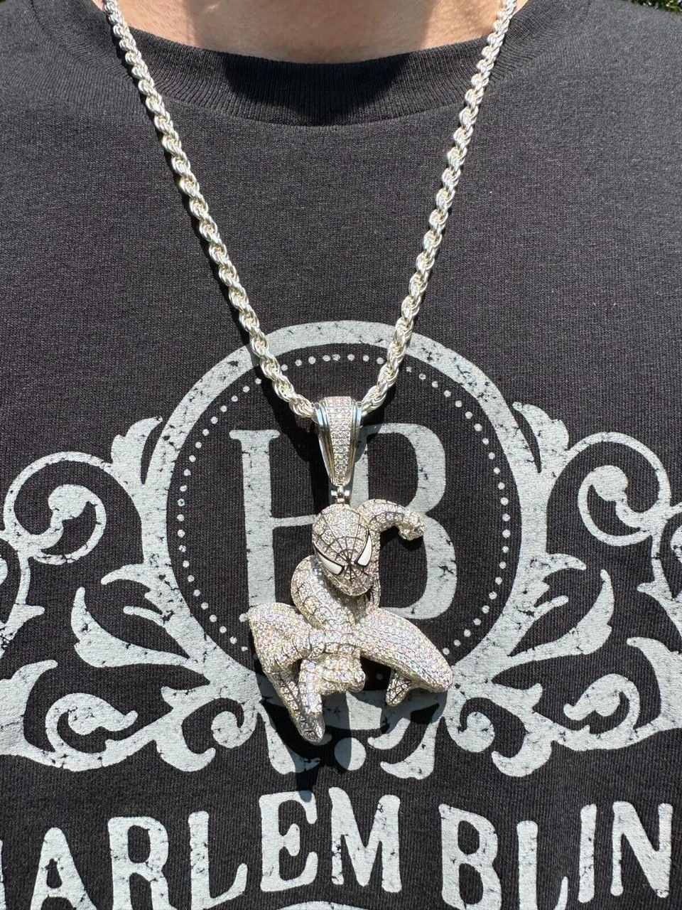 MOISSANITE Real 925 Silver/14k Gold Plated LARGE Iced Spiderman Pendant Necklace 10 MOISSANITE Real 925 Silver/14k Gold Plated LARGE Iced Spiderman Pendant Necklace - Image 8