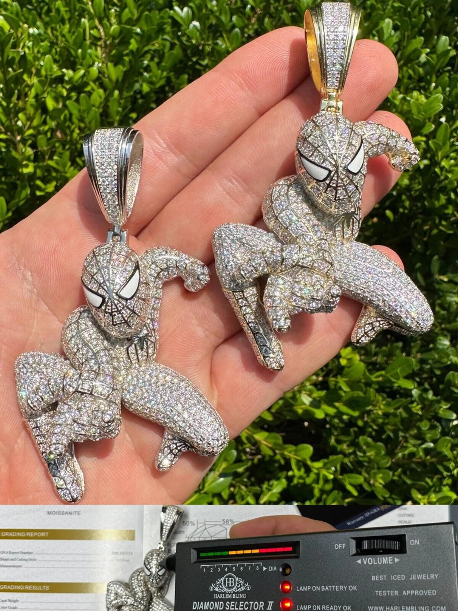MOISSANITE Real 925 Silver/14k Gold Plated LARGE Iced Spiderman Pendant Necklace 3 MOISSANITE Real 925 Silver/14k Gold Plated LARGE Iced Spiderman Pendant Necklace