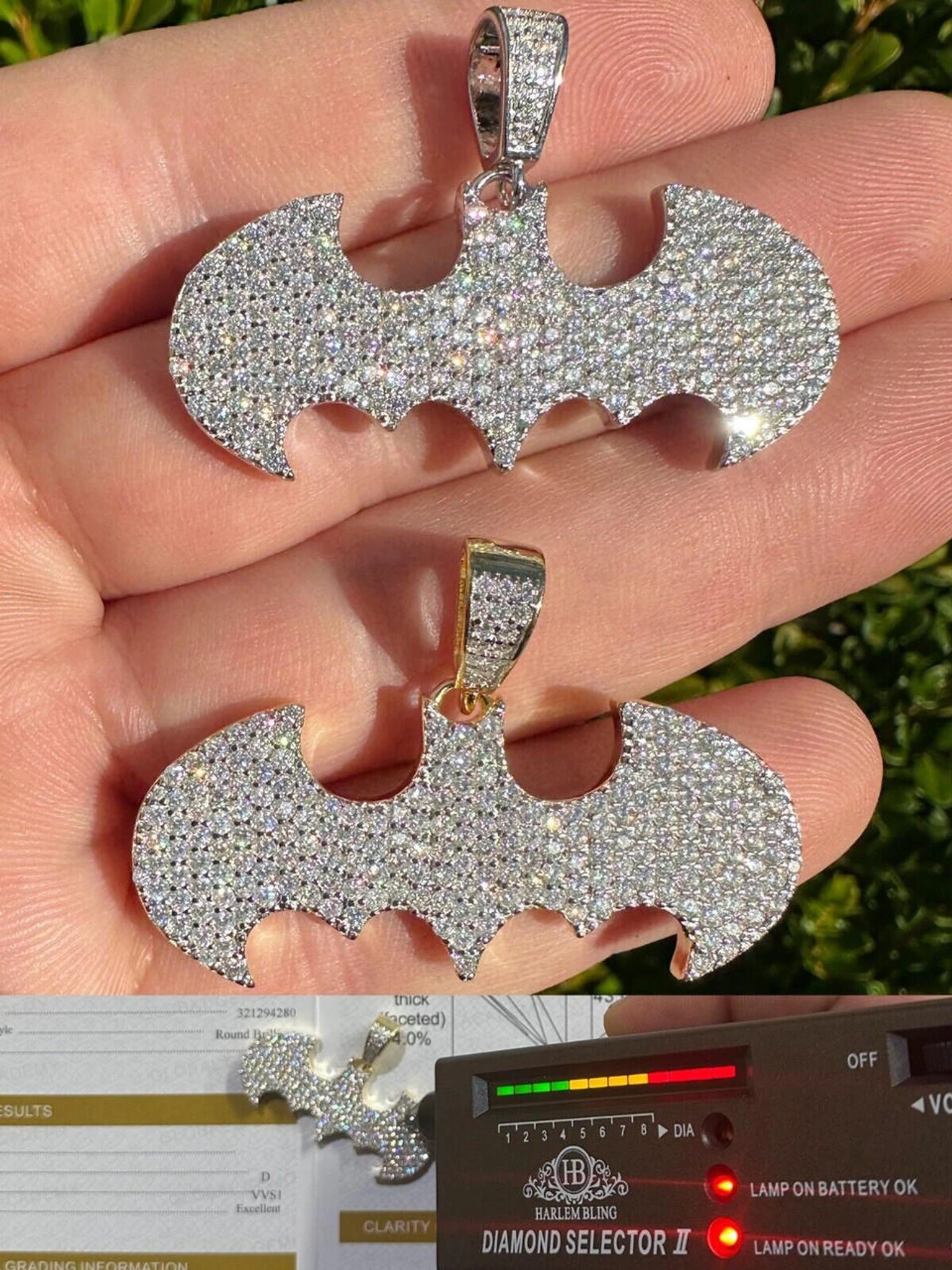 MOISSANITE Real 925 Silver/Gold Plated Iced Batman Superhero Pendant Necklace 3 MOISSANITE Real 925 Silver/Gold Plated Iced Batman Superhero Pendant Necklace