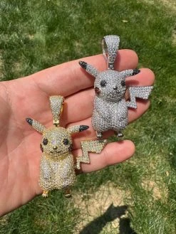MOISSANITE Real 925 Silver/Gold Plated Iced Pickachu Pokemon Pendant Necklace -Harlem Bling Shop harlembling moissanite real 925 silvergold plated iced pickachu pokemon pendant necklace 37689.1685655667