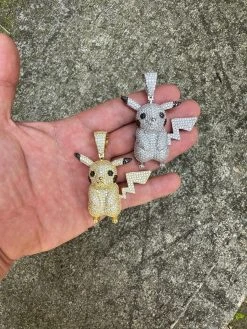 MOISSANITE Real 925 Silver/Gold Plated Iced Pickachu Pokemon Pendant Necklace -Harlem Bling Shop harlembling moissanite real 925 silvergold plated iced pickachu pokemon pendant necklace 41940.1685655494