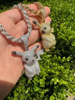 MOISSANITE Real 925 Silver/Gold Plated Iced Pickachu Pokemon Pendant Necklace -Harlem Bling Shop harlembling moissanite real 925 silvergold plated iced pickachu pokemon pendant necklace 61322.1685655637