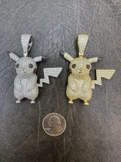 MOISSANITE Real 925 Silver/Gold Plated Iced Pickachu Pokemon Pendant Necklace -Harlem Bling Shop harlembling moissanite real 925 silvergold plated iced pickachu pokemon pendant necklace 81114.1685655530