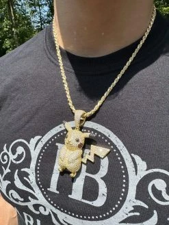 MOISSANITE Real 925 Silver/Gold Plated Iced Pickachu Pokemon Pendant Necklace -Harlem Bling Shop harlembling moissanite real 925 silvergold plated iced pickachu pokemon pendant necklace 85829.1685655757