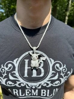 MOISSANITE Real 925 Silver/Gold Plated Iced Pickachu Pokemon Pendant Necklace -Harlem Bling Shop harlembling moissanite real 925 silvergold plated iced pickachu pokemon pendant necklace 88074.1685655764