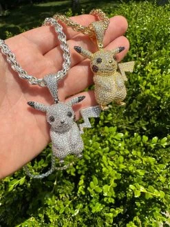 MOISSANITE Real 925 Silver/Gold Plated Iced Pickachu Pokemon Pendant Necklace -Harlem Bling Shop harlembling moissanite real 925 silvergold plated iced pickachu pokemon pendant necklace 91263.1685655538