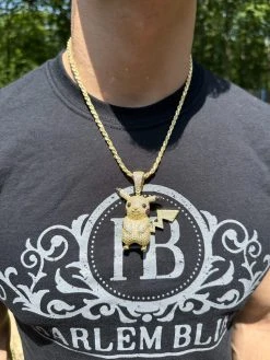 MOISSANITE Real 925 Silver/Gold Plated Iced Pickachu Pokemon Pendant Necklace -Harlem Bling Shop harlembling moissanite real 925 silvergold plated iced pickachu pokemon pendant necklace 93139.1685655767