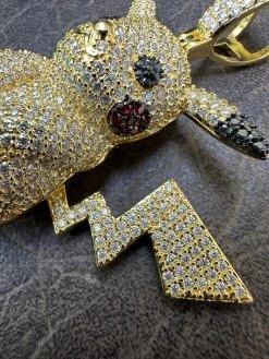 MOISSANITE Real 925 Silver/Gold Plated Iced Pickachu Pokemon Pendant Necklace -Harlem Bling Shop harlembling moissanite real 925 silvergold plated iced pickachu pokemon pendant necklace 94376.1685655738