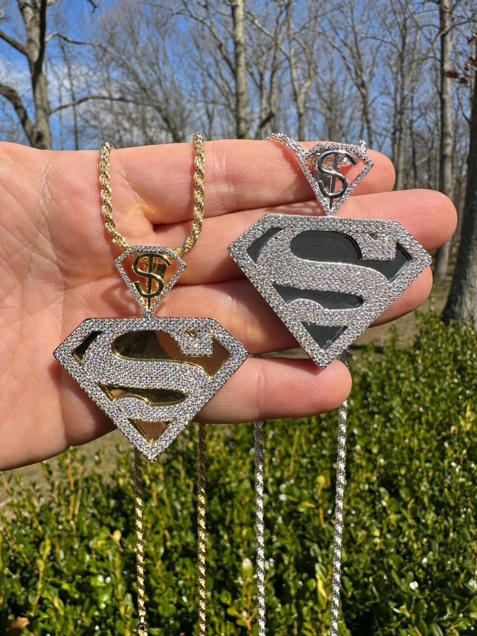 MOISSANITE Real 925 Silver/Gold Plated Iced SUPERMAN Superhero Pendant Necklace 5 MOISSANITE Real 925 Silver/Gold Plated Iced SUPERMAN Superhero Pendant Necklace - Image 3