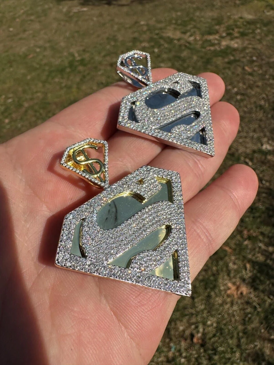 MOISSANITE Real 925 Silver/Gold Plated Iced SUPERMAN Superhero Pendant Necklace 4 MOISSANITE Real 925 Silver/Gold Plated Iced SUPERMAN Superhero Pendant Necklace - Image 2