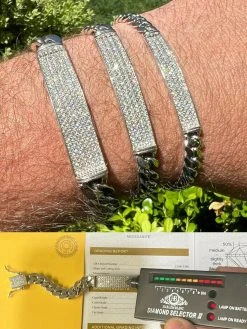 MOISSANITE Real Miami Cuban Link ID Bracelet 925 Silver Iced Pass Diamond Tester