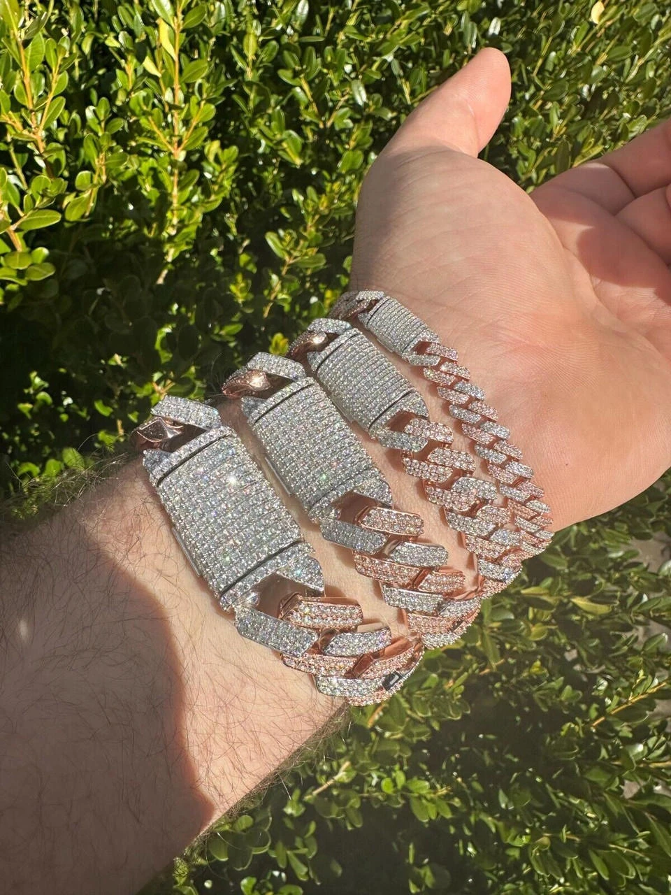 MOISSANITE Real Miami Cuban Link Prong Bracelet Iced 14k Rose Gold & 925 Silver 4 MOISSANITE Real Miami Cuban Link Prong Bracelet Iced 14k Rose Gold & 925 Silver - Image 2