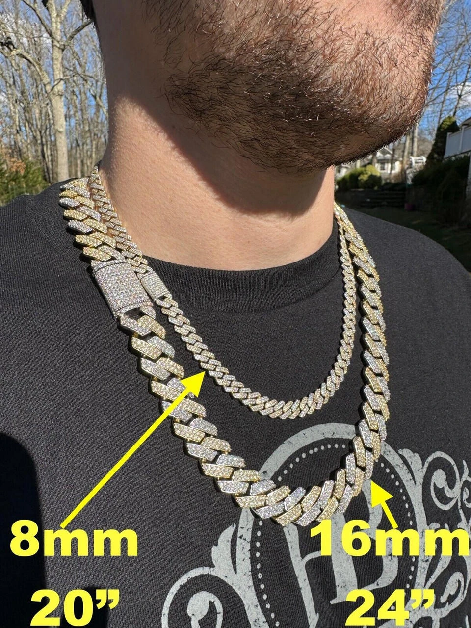 MOISSANITE Real Miami Cuban Link Prong Chain Iced Gold & 925 Silver Necklace 7 MOISSANITE Real Miami Cuban Link Prong Chain Iced Gold & 925 Silver Necklace - Image 5