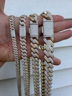 MOISSANITE Real Miami Cuban Link Prong Chain Iced Gold & 925 Silver Necklace 41 MOISSANITE Real Miami Cuban Link Prong Chain Iced Gold & 925 Silver Necklace -Harlem Bling Shop harlembling moissanite real miami cuban link prong chain iced gold and 925 silver necklace 15631.1678474828