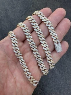 MOISSANITE Real Miami Cuban Link Prong Chain Iced Gold & 925 Silver Necklace 37 MOISSANITE Real Miami Cuban Link Prong Chain Iced Gold & 925 Silver Necklace -Harlem Bling Shop harlembling moissanite real miami cuban link prong chain iced gold and 925 silver necklace 36859.1678474621