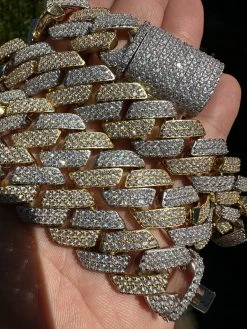 MOISSANITE Real Miami Cuban Link Prong Chain Iced Gold & 925 Silver Necklace 32 MOISSANITE Real Miami Cuban Link Prong Chain Iced Gold & 925 Silver Necklace -Harlem Bling Shop harlembling moissanite real miami cuban link prong chain iced gold and 925 silver necklace 43380.1678474571